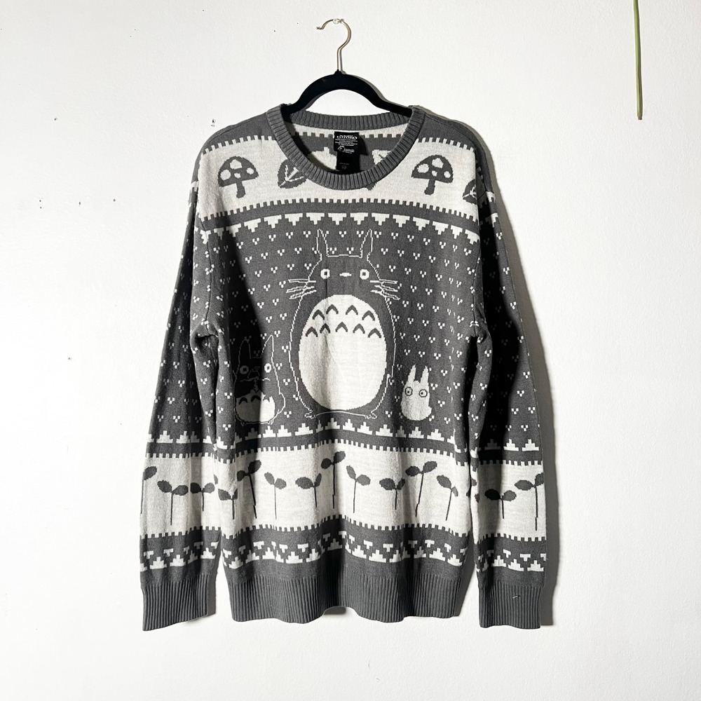 Studio Ghibli My Neighbor Totoro Sweater Mens XL Gray Fair Isle